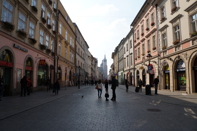 A shopping street in Kraków's old town